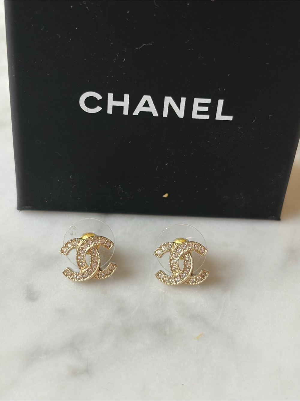 Chanel Gold Crystal CC Logo Stud Earrings - Gold